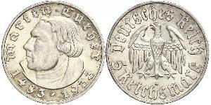 5 Reichsmark 納粹德國 (1933 - 1945) 銀 馬丁·路德
