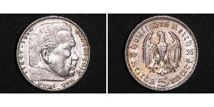 5 Reichsmark 納粹德國 (1933 - 1945) 銀 保罗·冯·兴登堡 (1847 - 1934)