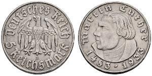 5 Reichsmark 納粹德國 (1933 - 1945) 銀 馬丁·路德