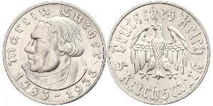 5 Reichsmark 納粹德國 (1933 - 1945) 銀 馬丁·路德