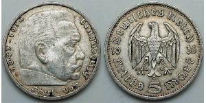 5 Reichsmark 納粹德國 (1933 - 1945) 銀 保罗·冯·兴登堡 (1847 - 1934)