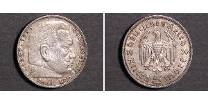 5 Reichsmark 納粹德國 (1933 - 1945) 銀 保罗·冯·兴登堡 (1847 - 1934)