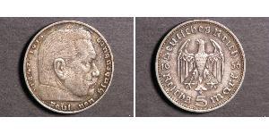 5 Reichsmark 納粹德國 (1933 - 1945) 銀 保罗·冯·兴登堡 (1847 - 1934)