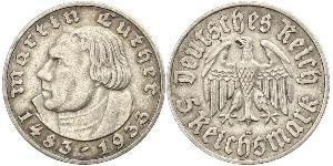 5 Reichsmark 納粹德國 (1933 - 1945) 銀 馬丁·路德