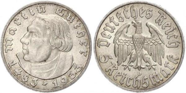 5 Reichsmark 納粹德國 (1933 - 1945) 銀 馬丁·路德