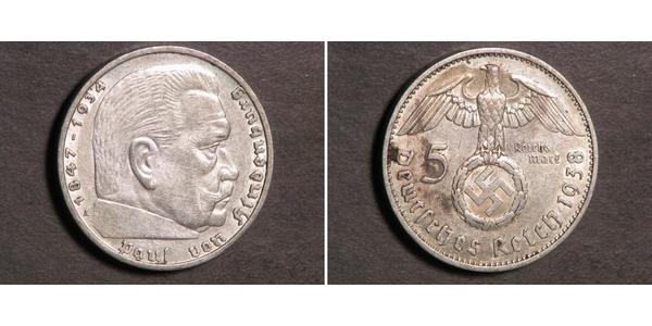 5 Reichsmark 納粹德國 (1933 - 1945) 銀 保罗·冯·兴登堡 (1847 - 1934)