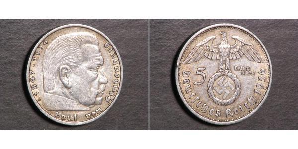 5 Reichsmark 納粹德國 (1933 - 1945) 銀 保罗·冯·兴登堡 (1847 - 1934)