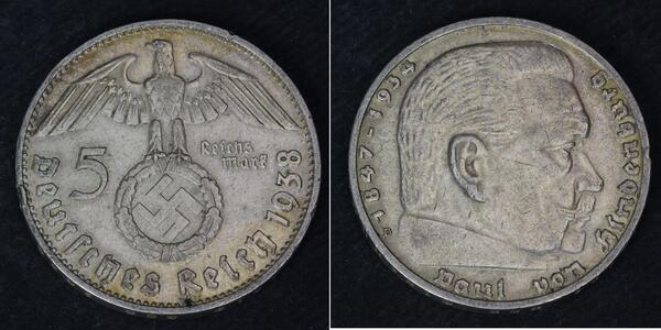 5 Reichsmark 納粹德國 (1933 - 1945) 銀 保罗·冯·兴登堡 (1847 - 1934)