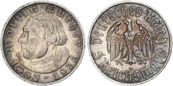 5 Reichsmark 納粹德國 (1933 - 1945) 銀 馬丁·路德
