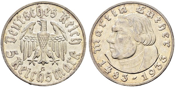 5 Reichsmark 納粹德國 (1933 - 1945) 銀 馬丁·路德