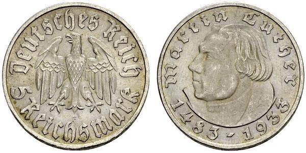 5 Reichsmark 納粹德國 (1933 - 1945) 銀 馬丁·路德