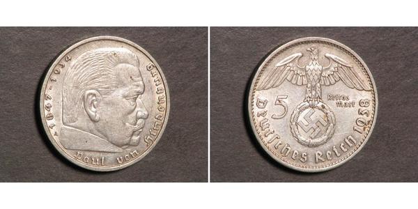 5 Reichsmark 納粹德國 (1933 - 1945) 銀 保罗·冯·兴登堡 (1847 - 1934)