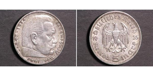 5 Reichsmark 納粹德國 (1933 - 1945) 銀 保罗·冯·兴登堡 (1847 - 1934)