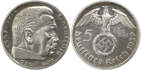 5 Reichsmark 納粹德國 (1933 - 1945) 銀 保罗·冯·兴登堡 (1847 - 1934)