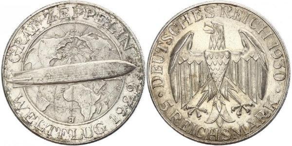 5 Reichsmark 魏瑪共和國 (1919 - 1933) 銀 