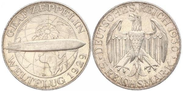 5 Reichsmark 魏瑪共和國 (1919 - 1933) 銀 