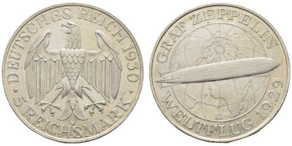 5 Reichsmark 魏瑪共和國 (1919 - 1933) 銀 