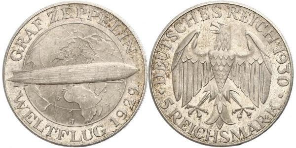5 Reichsmark 魏瑪共和國 (1919 - 1933) 銀 