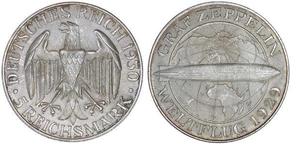5 Reichsmark 魏瑪共和國 (1919 - 1933) 銀 
