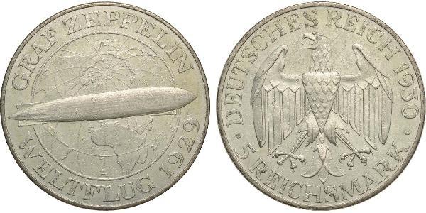 5 Reichsmark 魏瑪共和國 (1919 - 1933) 銀 