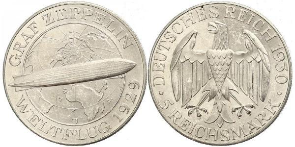 5 Reichsmark 魏瑪共和國 (1919 - 1933) 銀 