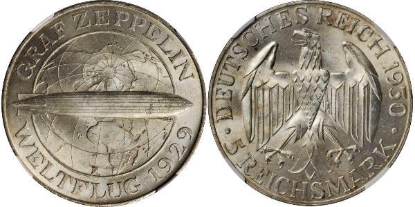 5 Reichsmark 魏瑪共和國 (1919 - 1933) 銀 