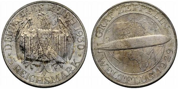 5 Reichsmark 魏瑪共和國 (1919 - 1933) 銀 