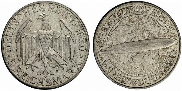 5 Reichsmark 魏瑪共和國 (1919 - 1933) 銀 