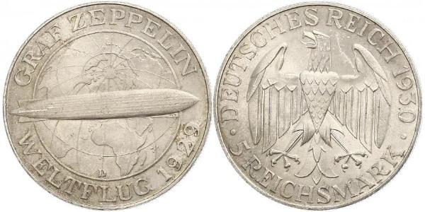 5 Reichsmark 魏瑪共和國 (1919 - 1933) 銀 
