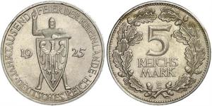 5 Reichsmark / 5 Марка Веймарская республика (1918-1933) Серебро 