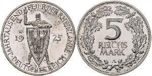 5 Reichsmark / 5 Марка Веймарская республика (1918-1933) Серебро 