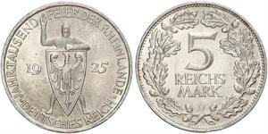 5 Reichsmark / 5 Марка Веймарская республика (1918-1933) Серебро 