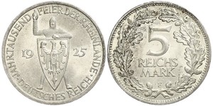 5 Reichsmark / 5 Марка Веймарская республика (1918-1933) Серебро 