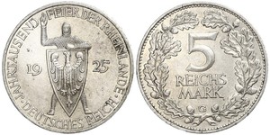 5 Reichsmark / 5 Марка Веймарская республика (1918-1933) Серебро 