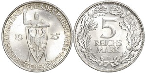 5 Reichsmark / 5 Марка Веймарская республика (1918-1933) Серебро 