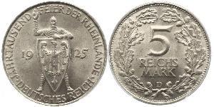 5 Reichsmark / 5 Марка Веймарская республика (1918-1933) Серебро 