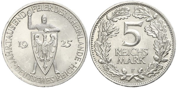 5 Reichsmark / 5 Марка Веймарская республика (1918-1933) Серебро 