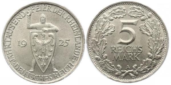 5 Reichsmark / 5 Марка Веймарская республика (1918-1933) Серебро 