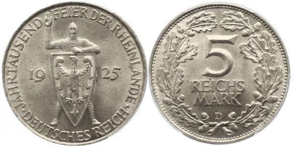 5 Reichsmark / 5 Марка Веймарская республика (1918-1933) Серебро 