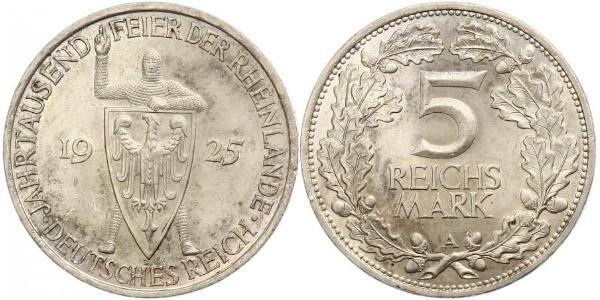 5 Reichsmark / 5 Марка Веймарская республика (1918-1933) Серебро 