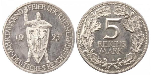 5 Reichsmark / 5 Марка Веймарская республика (1918-1933) Серебро 