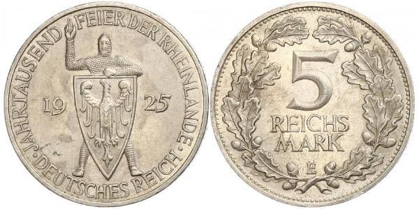 5 Reichsmark / 5 Марка Веймарская республика (1918-1933) Серебро 
