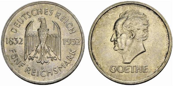 5 Reichsmark / 5 Марка Веймарська республіка (1918-1933) Срібло 