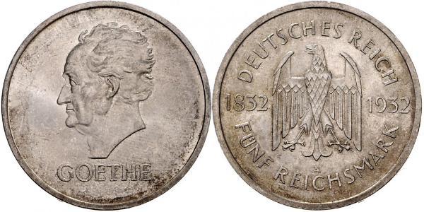 5 Reichsmark / 5 Марка Веймарська республіка (1918-1933) Срібло 