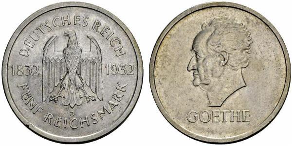 5 Reichsmark / 5 Марка Веймарська республіка (1918-1933) Срібло 