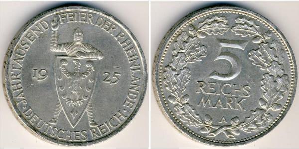 5 Reichsmark / 5 Марка Веймарська республіка (1918-1933) Срібло 
