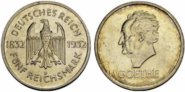 5 Reichsmark / 5 Марка Веймарська республіка (1918-1933) Срібло 