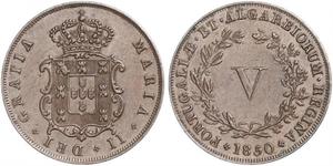 5 Reis Reino de Portugal (1139-1910) Cobre María II de Portugal (1819-1853)