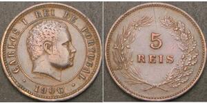5 Reis Reino de Portugal (1139-1910) Níquel/Cobre Carlos I de Portugal (1863-1908)