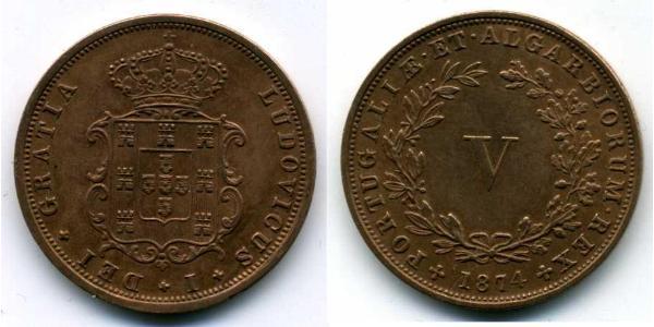 5 Reis Regno del Portogallo (1139-1910) Rame 